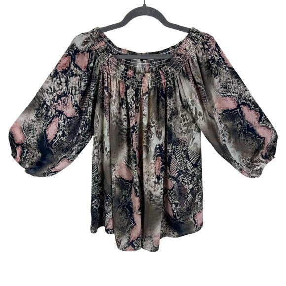Ariella Colorful Snakeskin Print Balloon Sleeve Off Shoulder Top Made In USA L - Picture 1 of 5